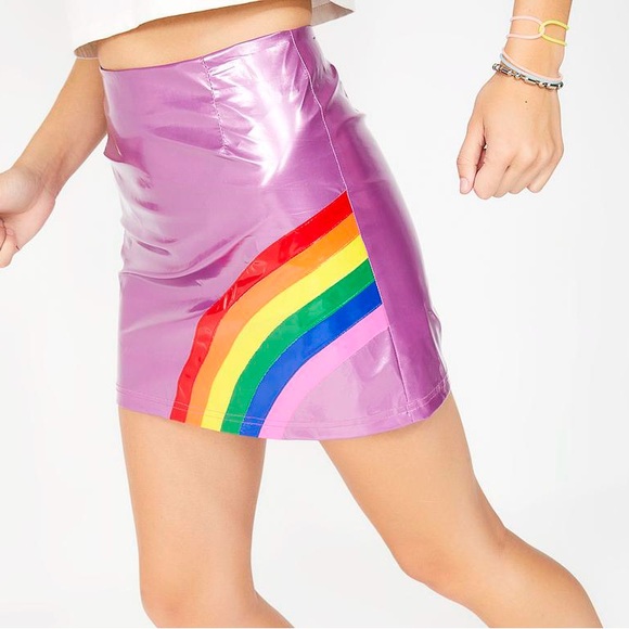 DELIAS Rainbow Magic Metallic PVC Mini Skirt Back Zip Purple Size Large - Picture 9 of 13